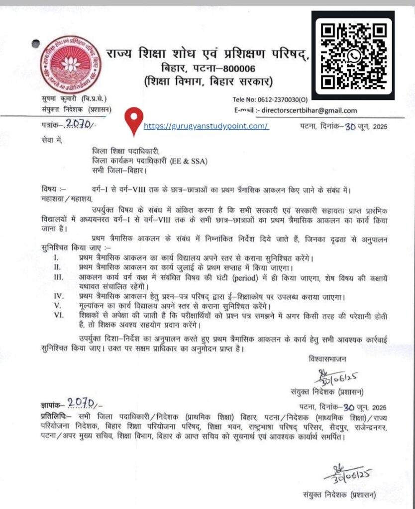 Class 1 to 8th July Quarterly Exam 2025 Routine